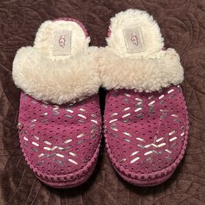Ugg Suede Slippers with Lambswool Trim/Lining, Sz 8